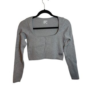 Sommer Ray Gray Ribbed Long Sleeve Cropped Active Top